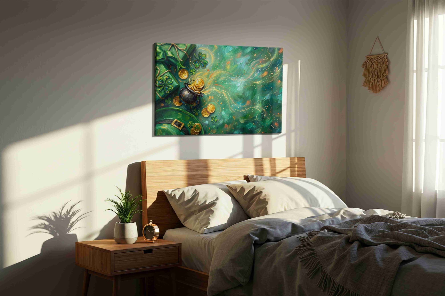 Emerald Fortune's Dance fortune canvas print, displayed in a bedroom