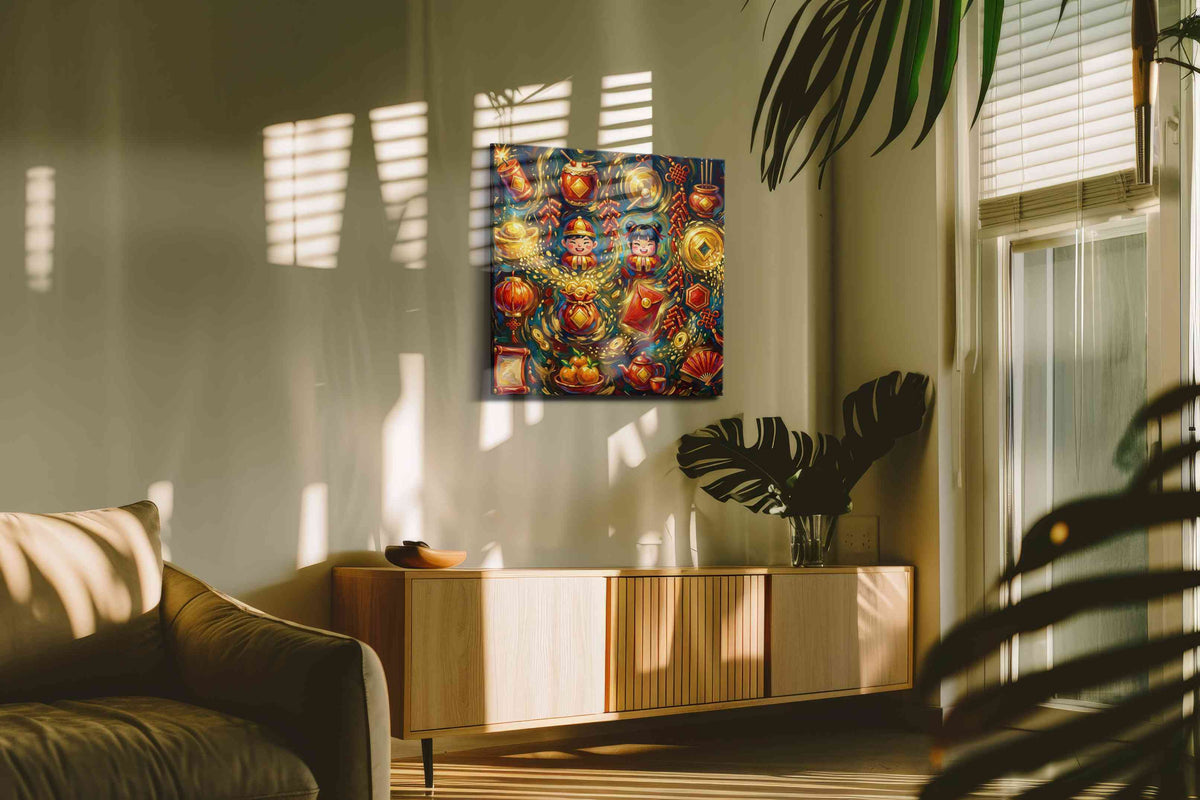 Festival of Golden Wishes fortune canvas print in a hung canvas mockup
