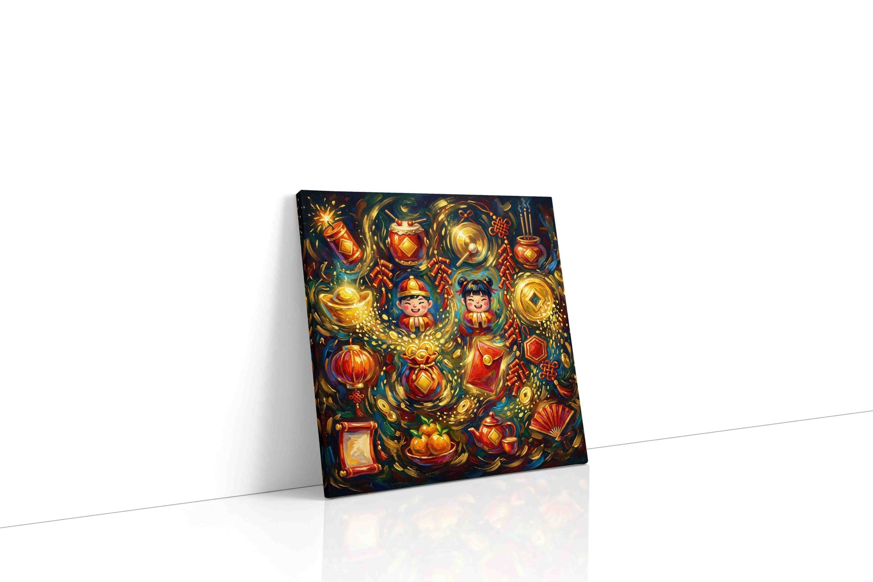 Festival of Golden Wishes fortune canvas print gallery-wrapped square canvas studio shot