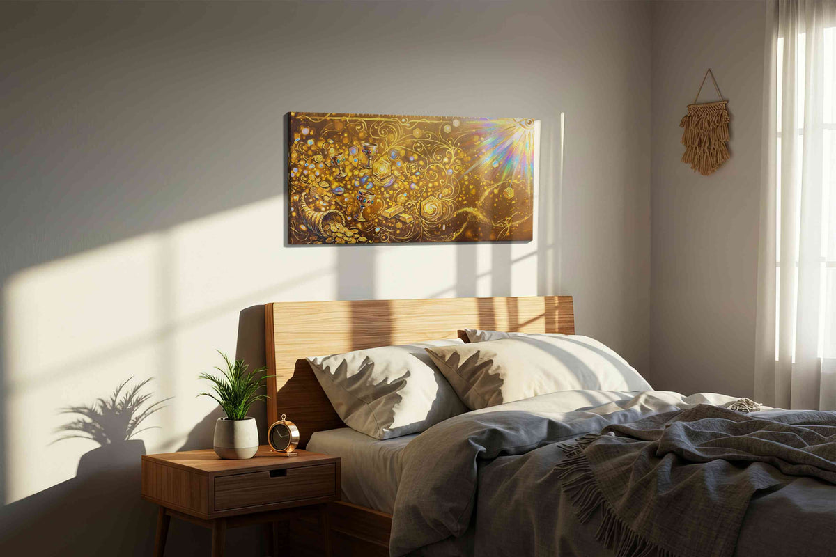 Golden Abundance Oasis – fortune canvas wall art, gallery-wrapped, ready to hang
