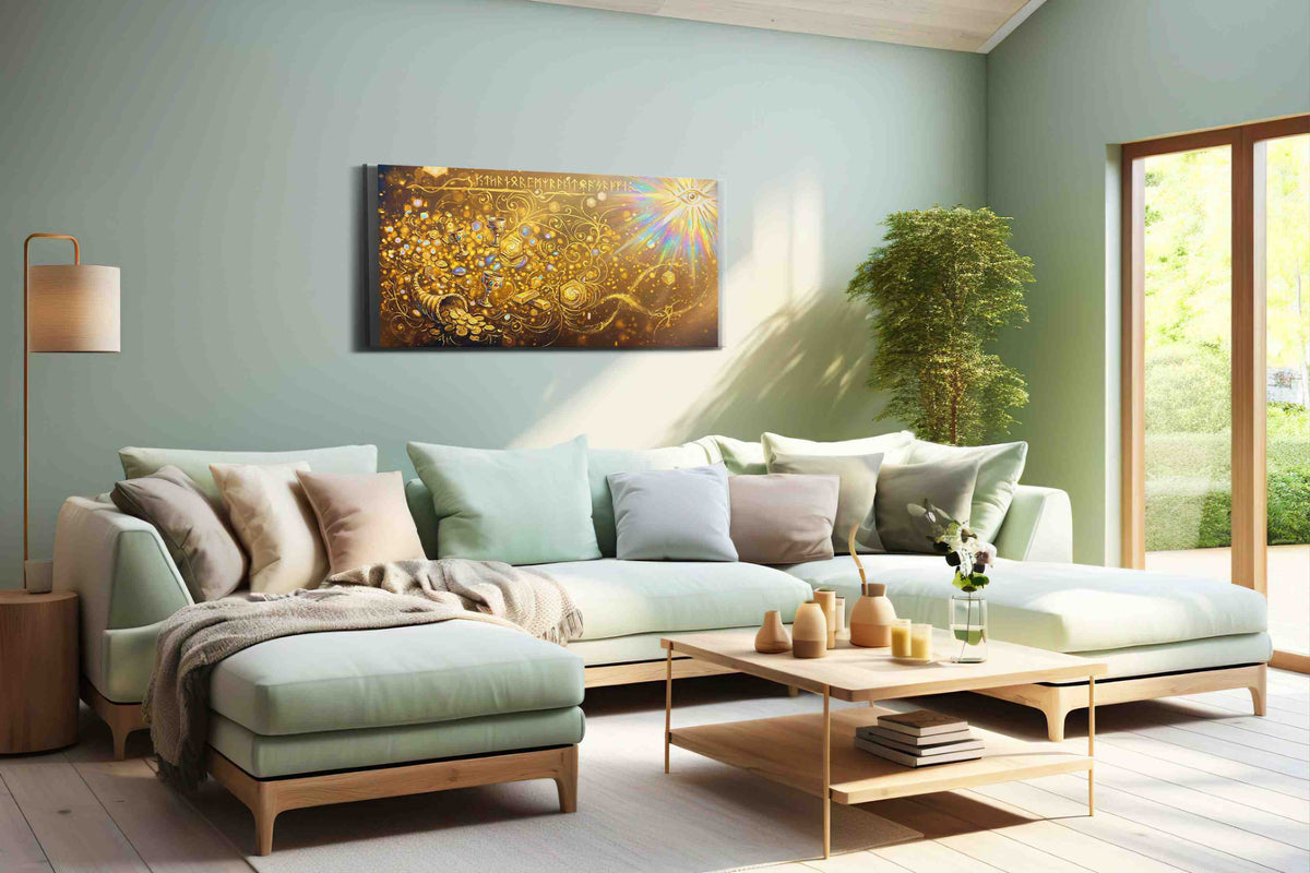 Golden Abundance Oasis fortune canvas print, hanging on wall