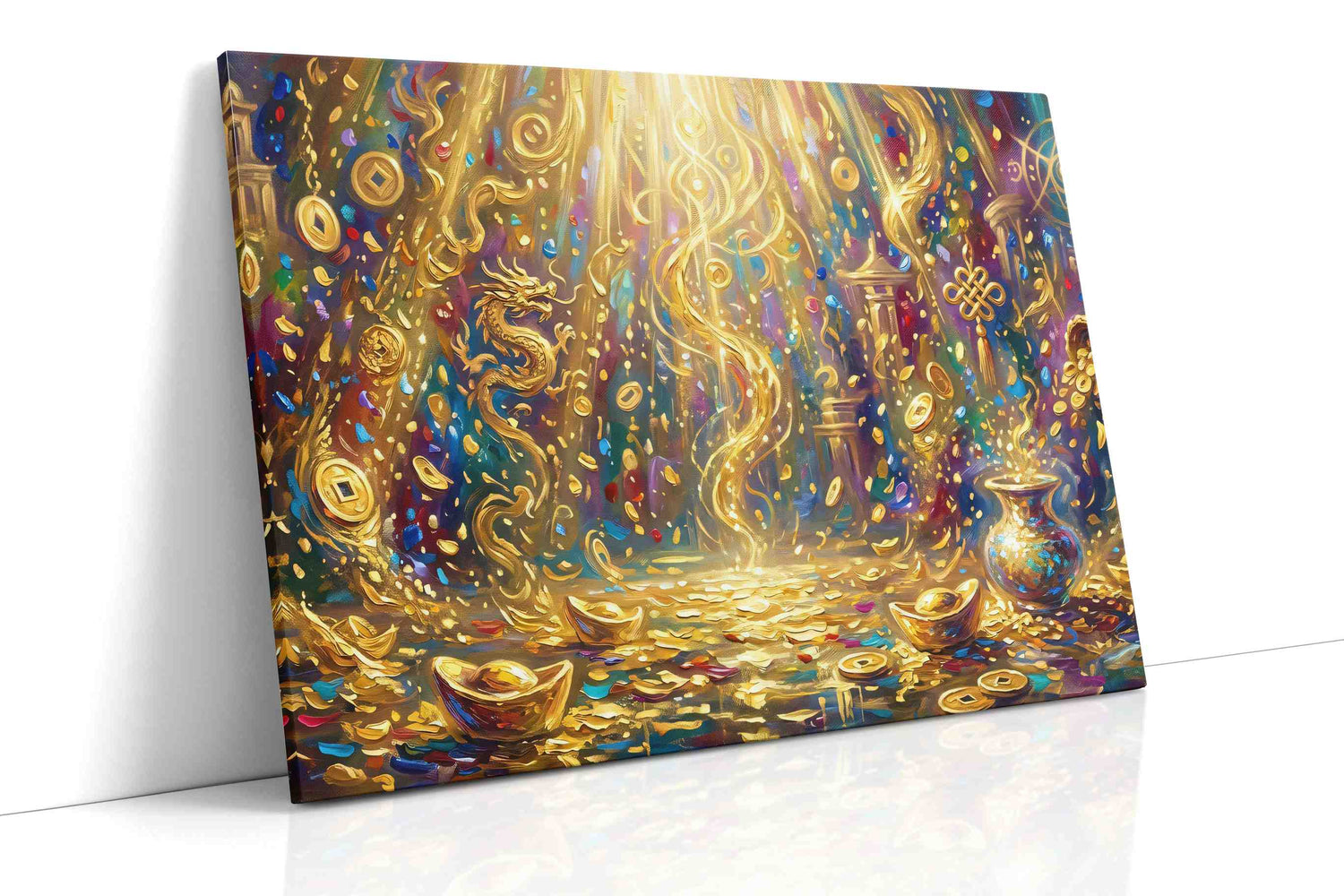 Golden Cascade of Fortune – fortune canvas wall art, gallery-wrapped, ready to hang