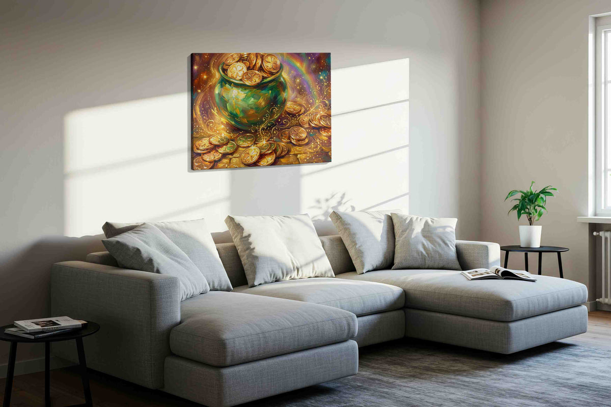 Golden Dreams of Fortune fortune canvas print, displayed in a living room