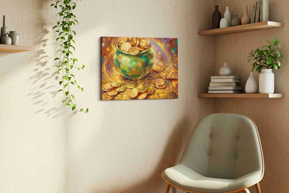 Golden Dreams of Fortune fortune canvas print styled in a living room