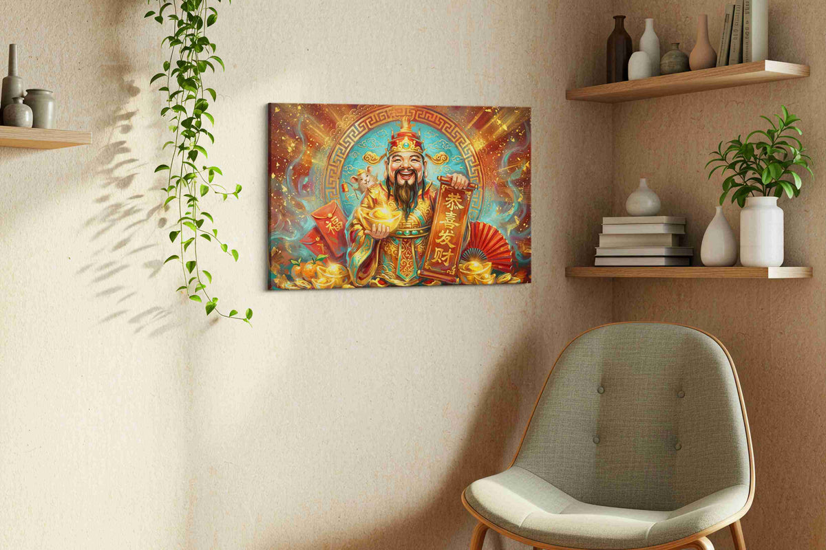 Golden Prosperity Celebration fortune canvas print, hanging on wall — view 2