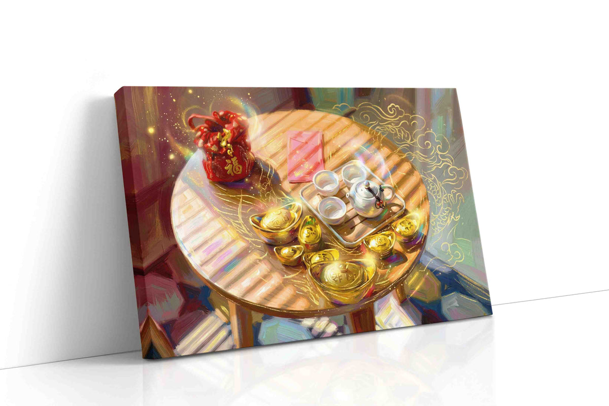 Golden Reverie of Prosperity fortune canvas print, gallery-wrapped, ready to hang