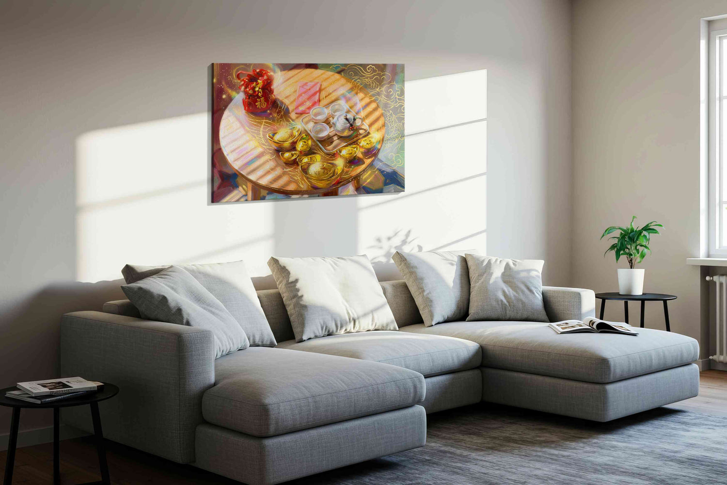 Golden Reverie of Prosperity – fortune canvas wall art, gallery-wrapped, ready to hang