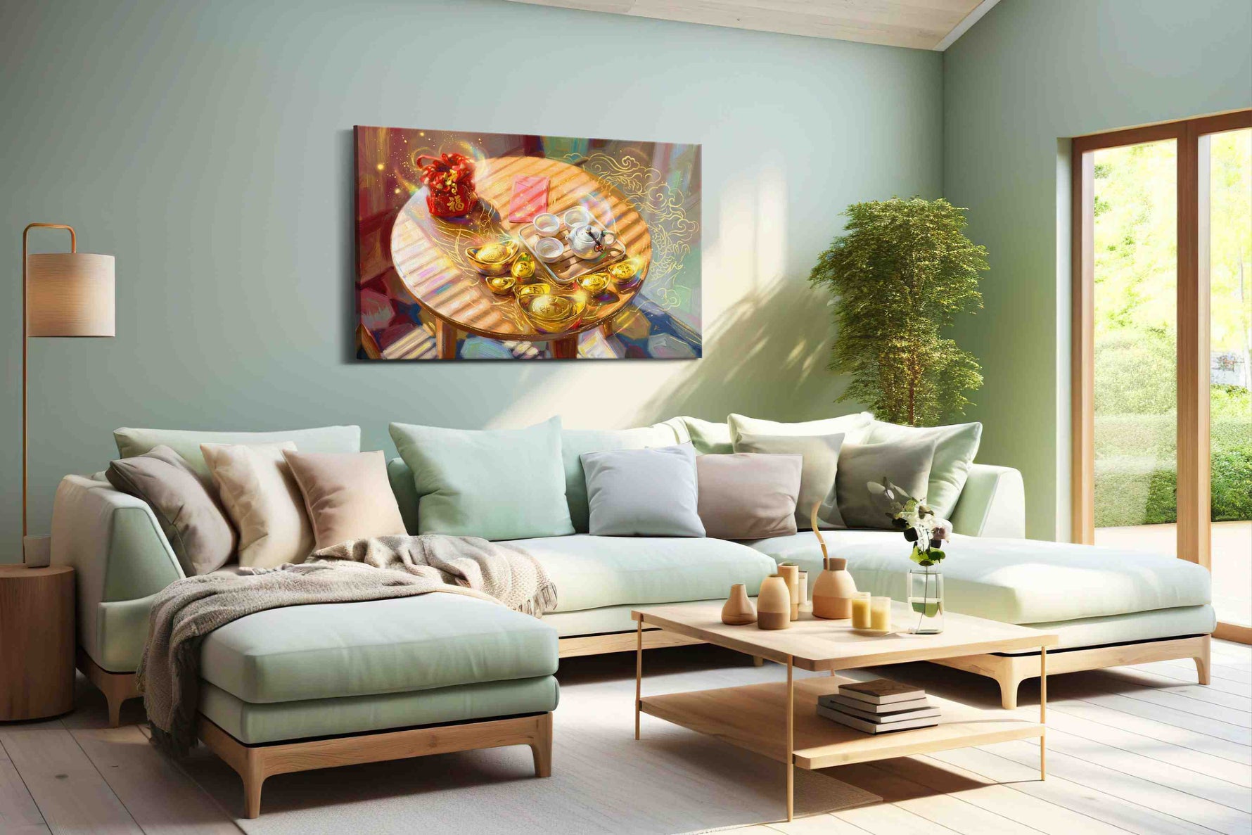 Golden Reverie of Prosperity fortune canvas print, hanging on wall