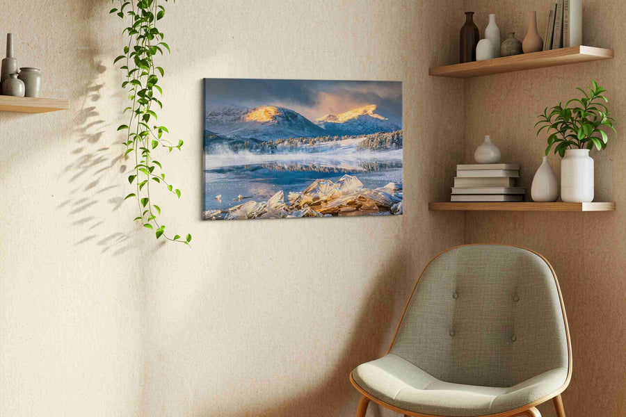 Ethereal Winter Serenity winter canvas print, displayed in a living room