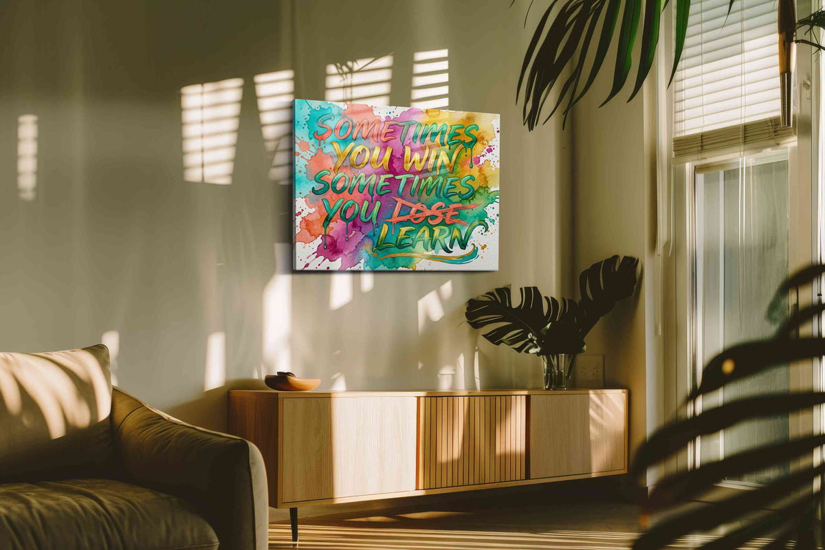 Colorful Wisdom Splash motivational canvas print, on wall, lifestyle preview