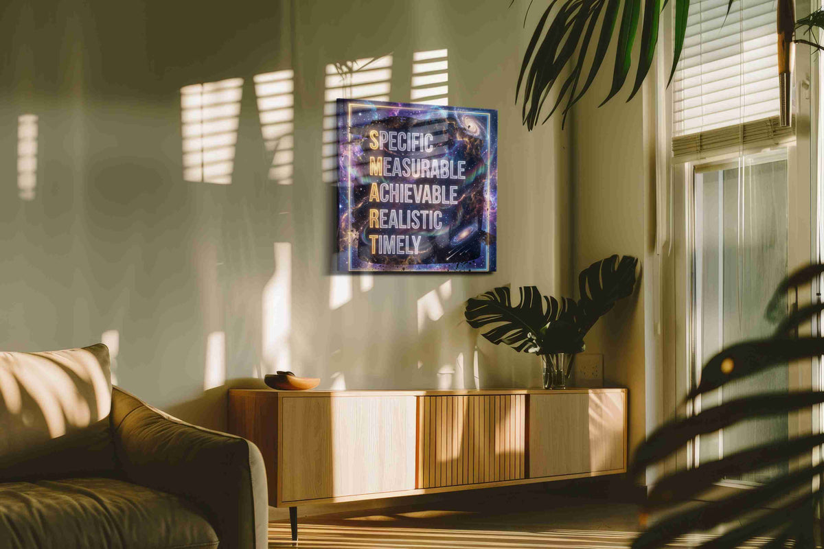 Cosmic Ambitions motivational canvas print in a contemporary interior mockup