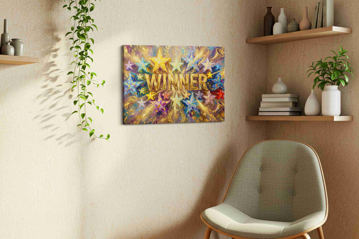 Cosmic Celebration of Triumph fortune canvas print, hanging on wall
