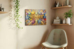 Cosmic Celebration of Triumph fortune canvas print, hanging on wall