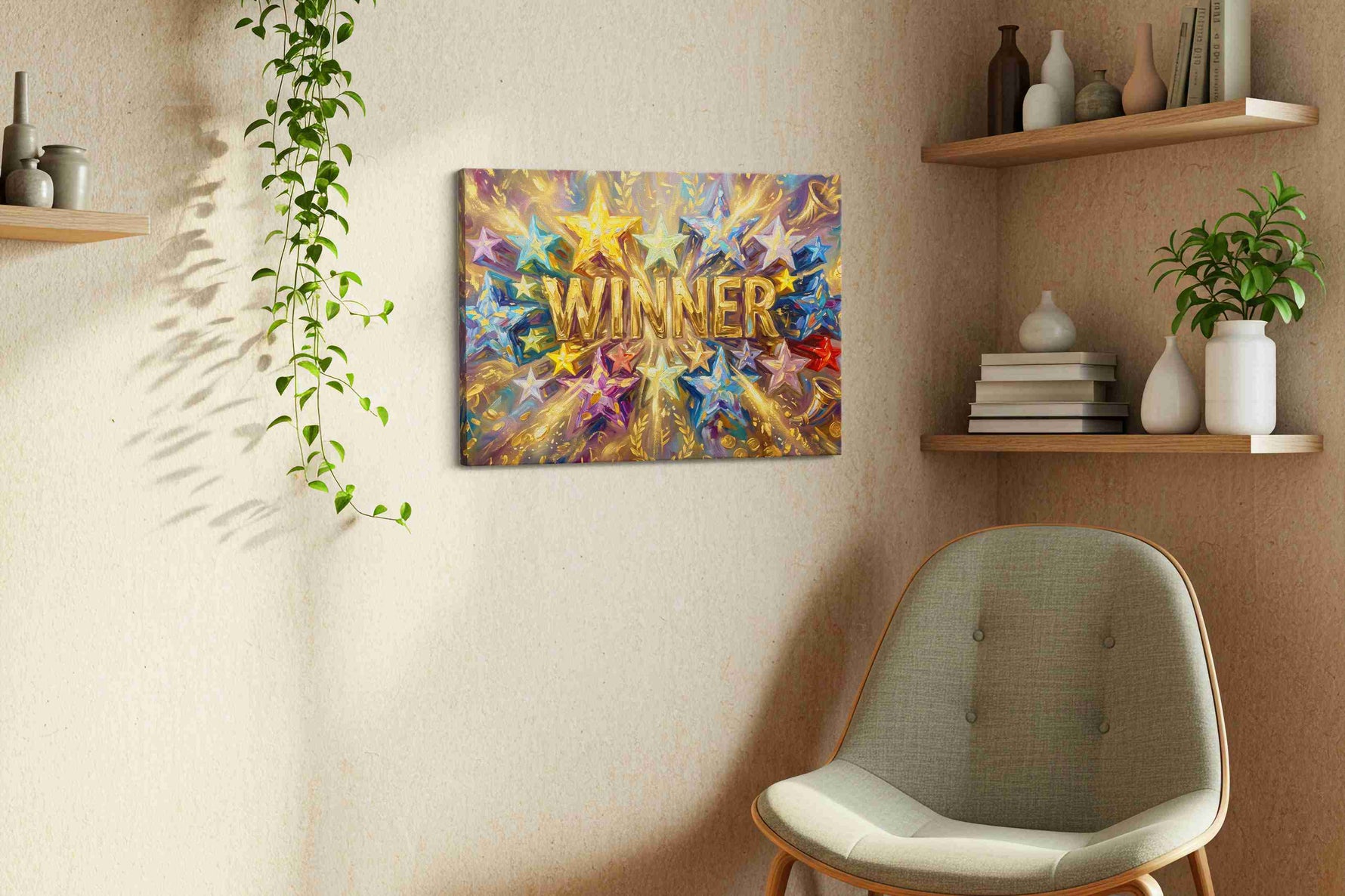 Cosmic Celebration of Triumph fortune canvas print, hanging on wall