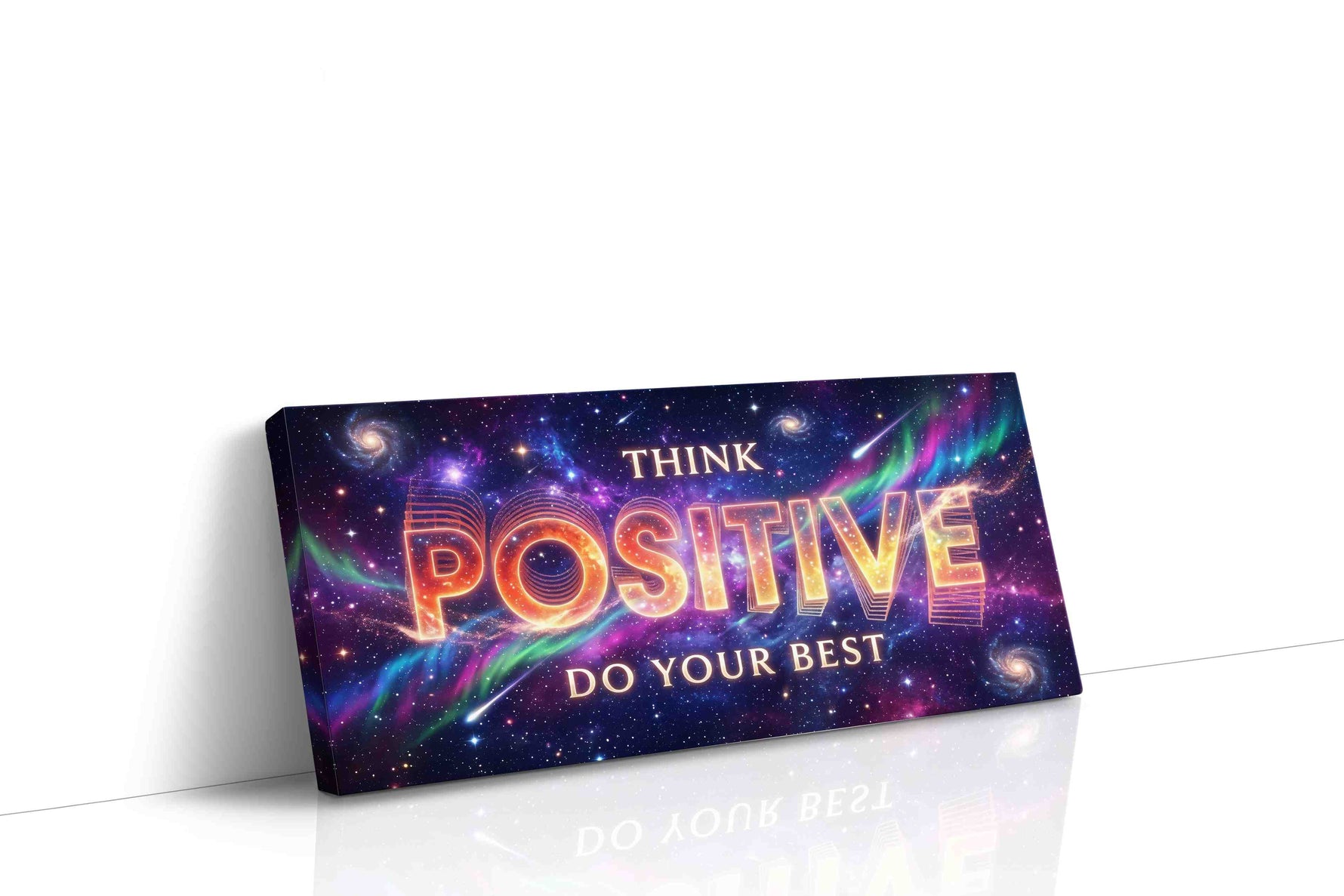 Cosmic Positivity motivational canvas print gallery-wrapped landscape canvas studio shot