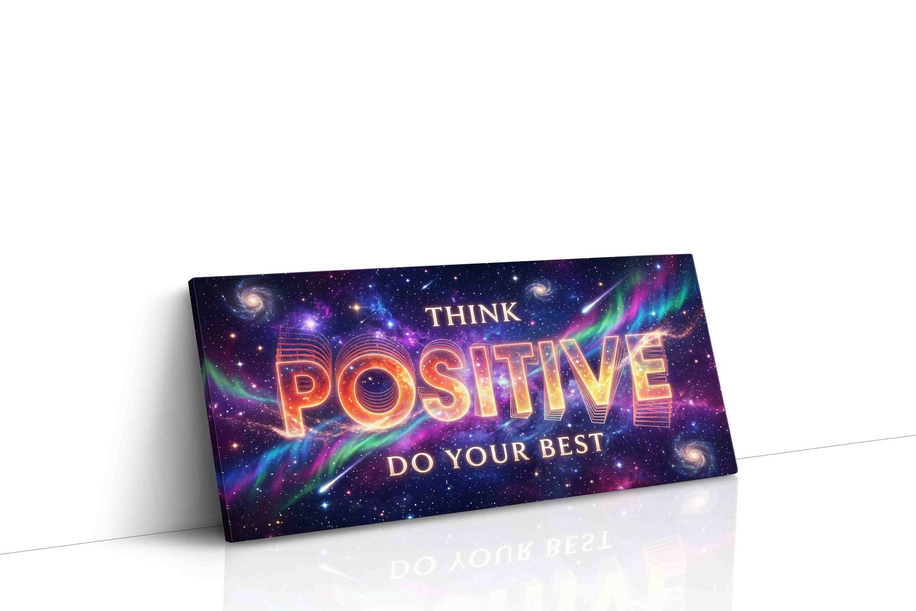 Cosmic Positivity motivational canvas print, gallery-wrapped, ready to hang