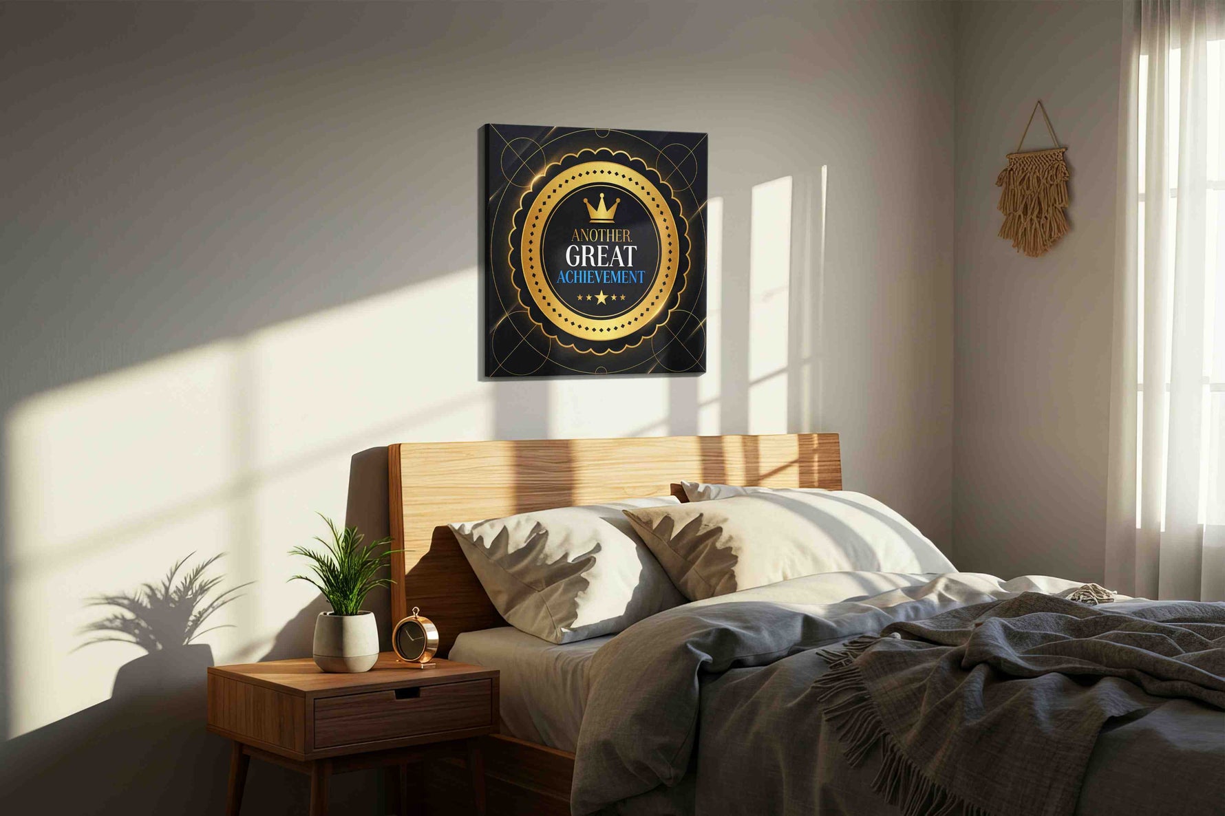 Crown of Triumph motivational canvas print, displayed in a bedroom