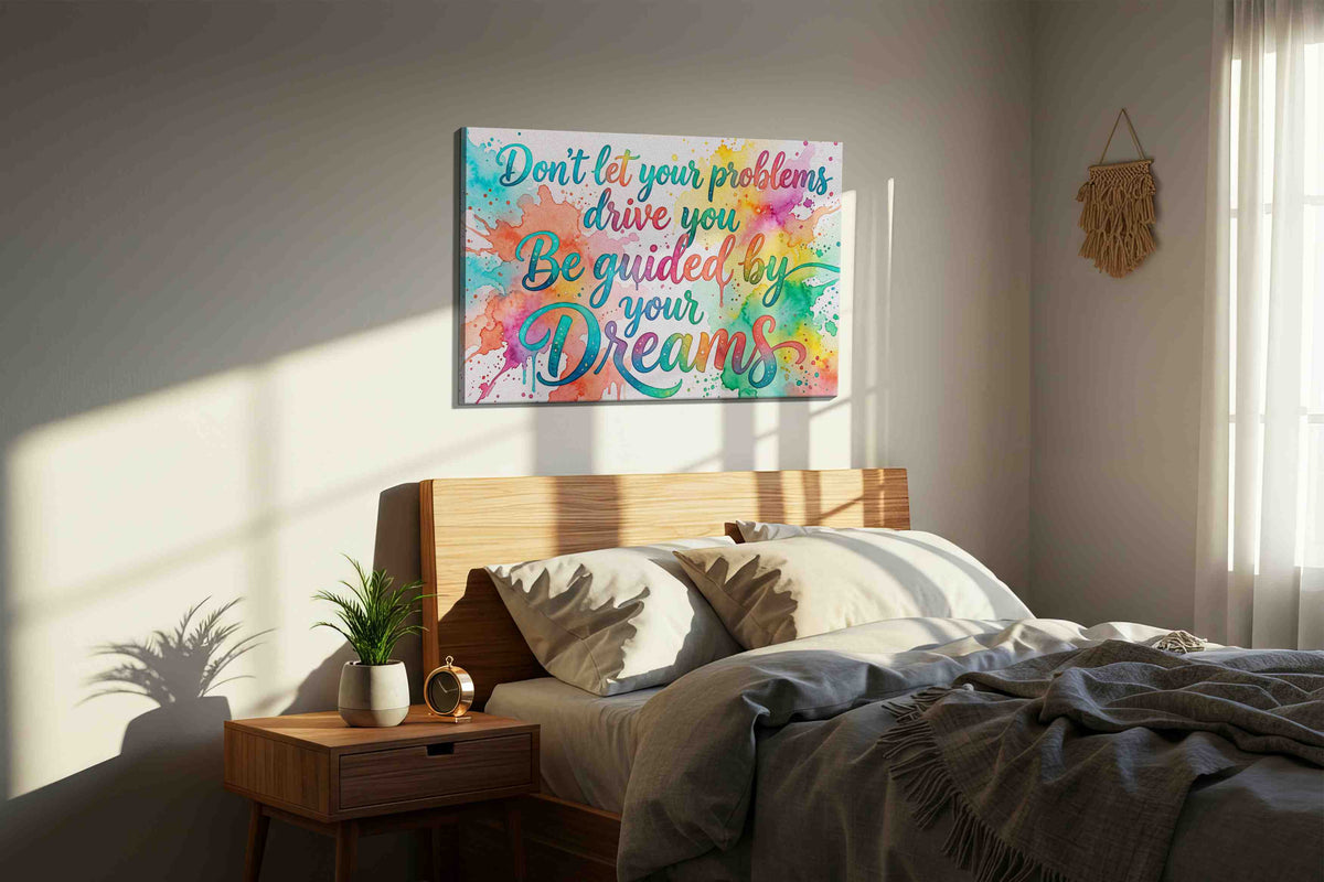 Dreamscape Inspirations motivational canvas print, displayed in a bedroom