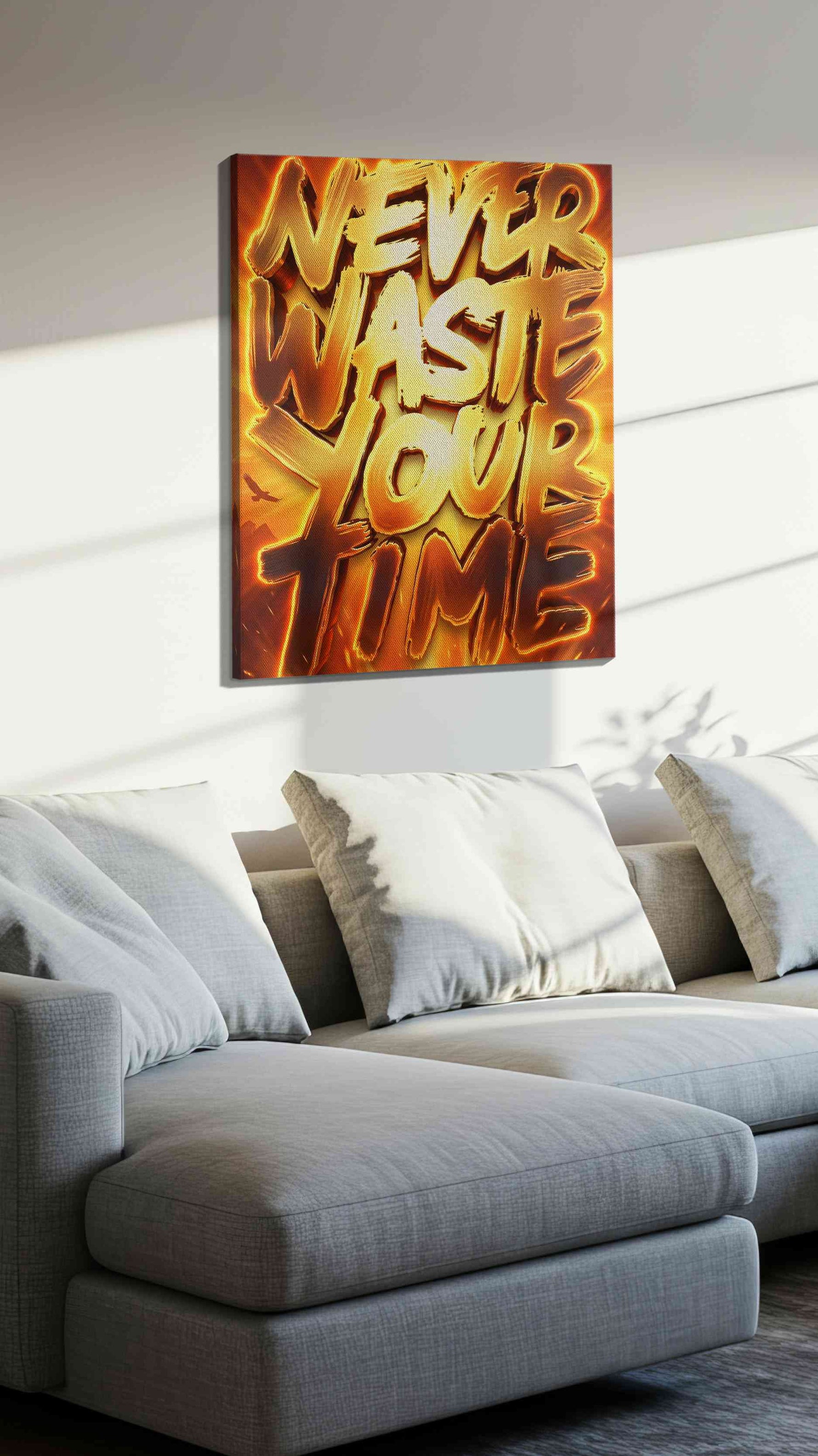 Fiery Words of Wisdom motivational canvas print, displayed in a living room