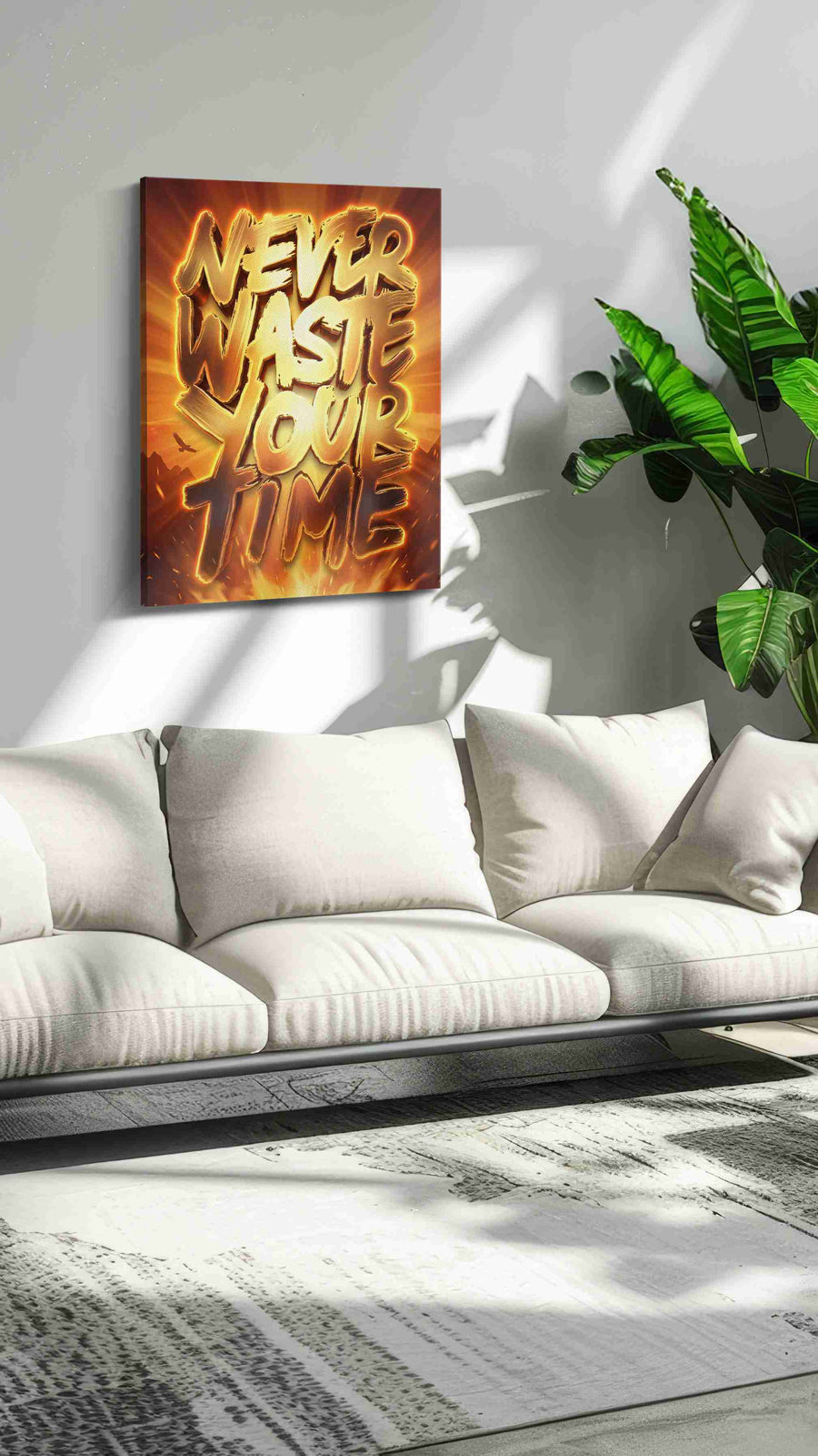 Fiery Words of Wisdom motivational canvas print in a modern interior mockup