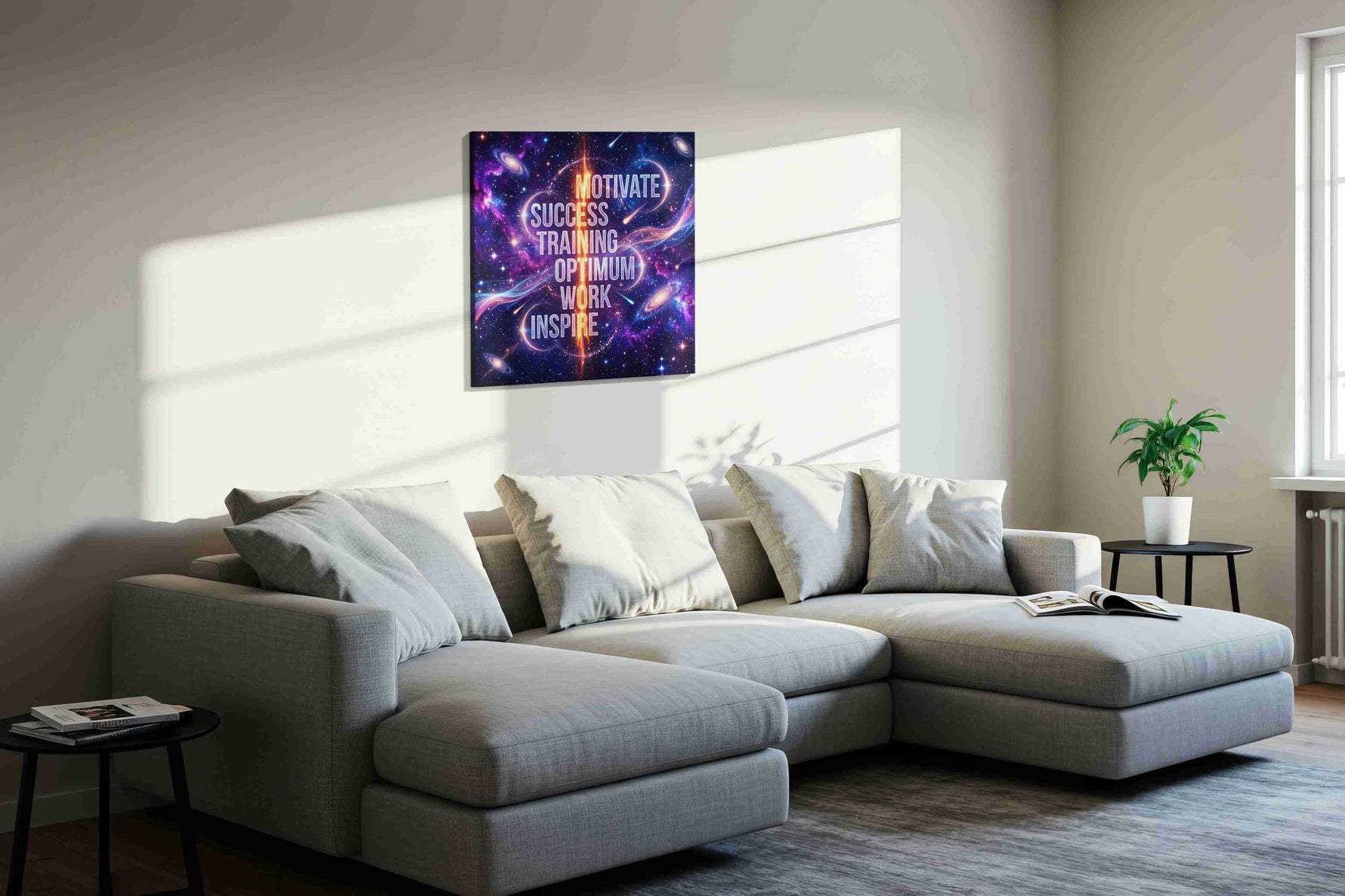 Galactic Inspiration motivational canvas print, displayed in a living room