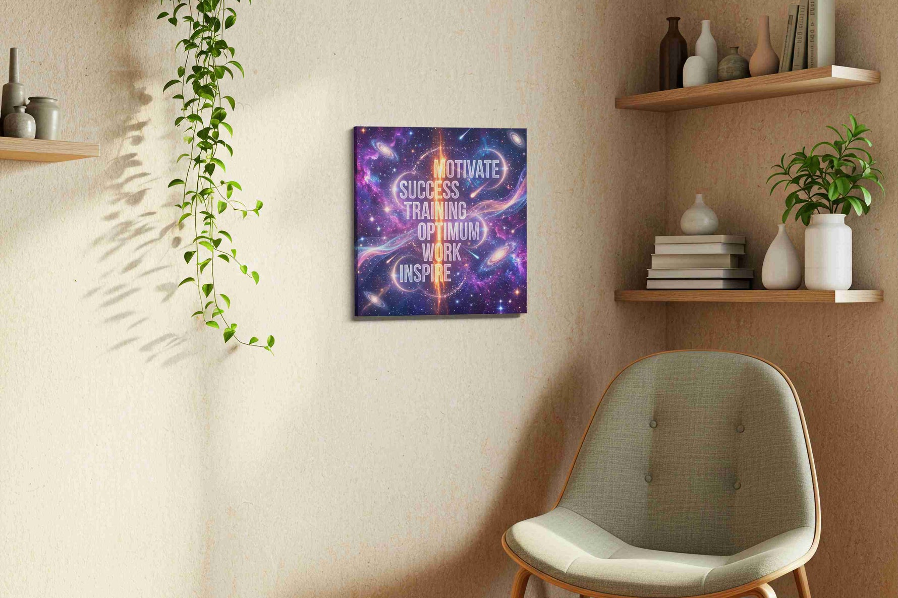 Galactic Inspiration motivational canvas print in a living room scene