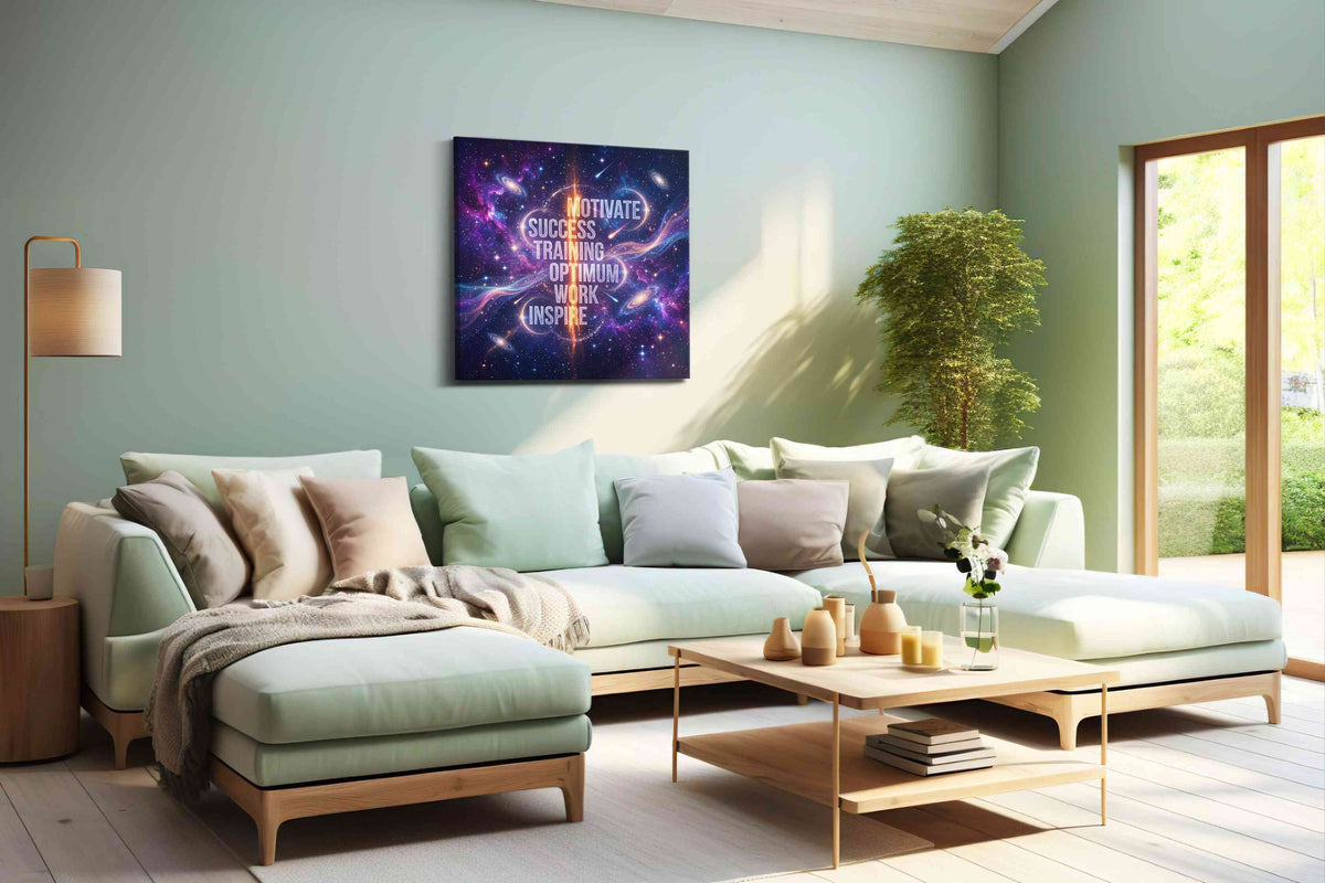 Galactic Inspiration motivational canvas print, hanging on wall