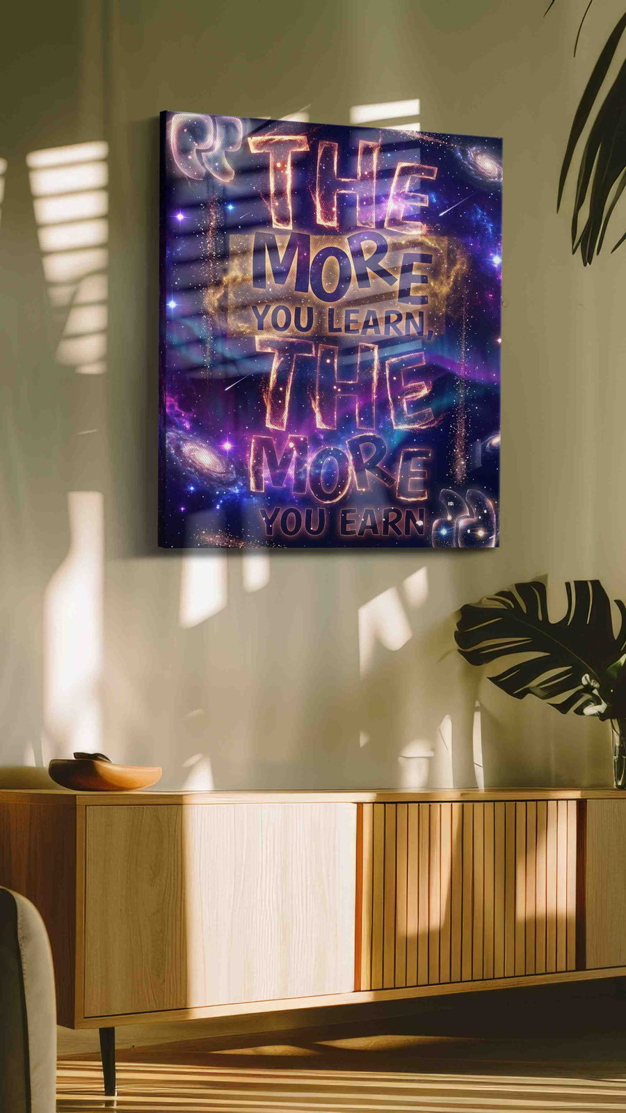 Galactic Wisdom motivational canvas print in a contemporary interior mockup