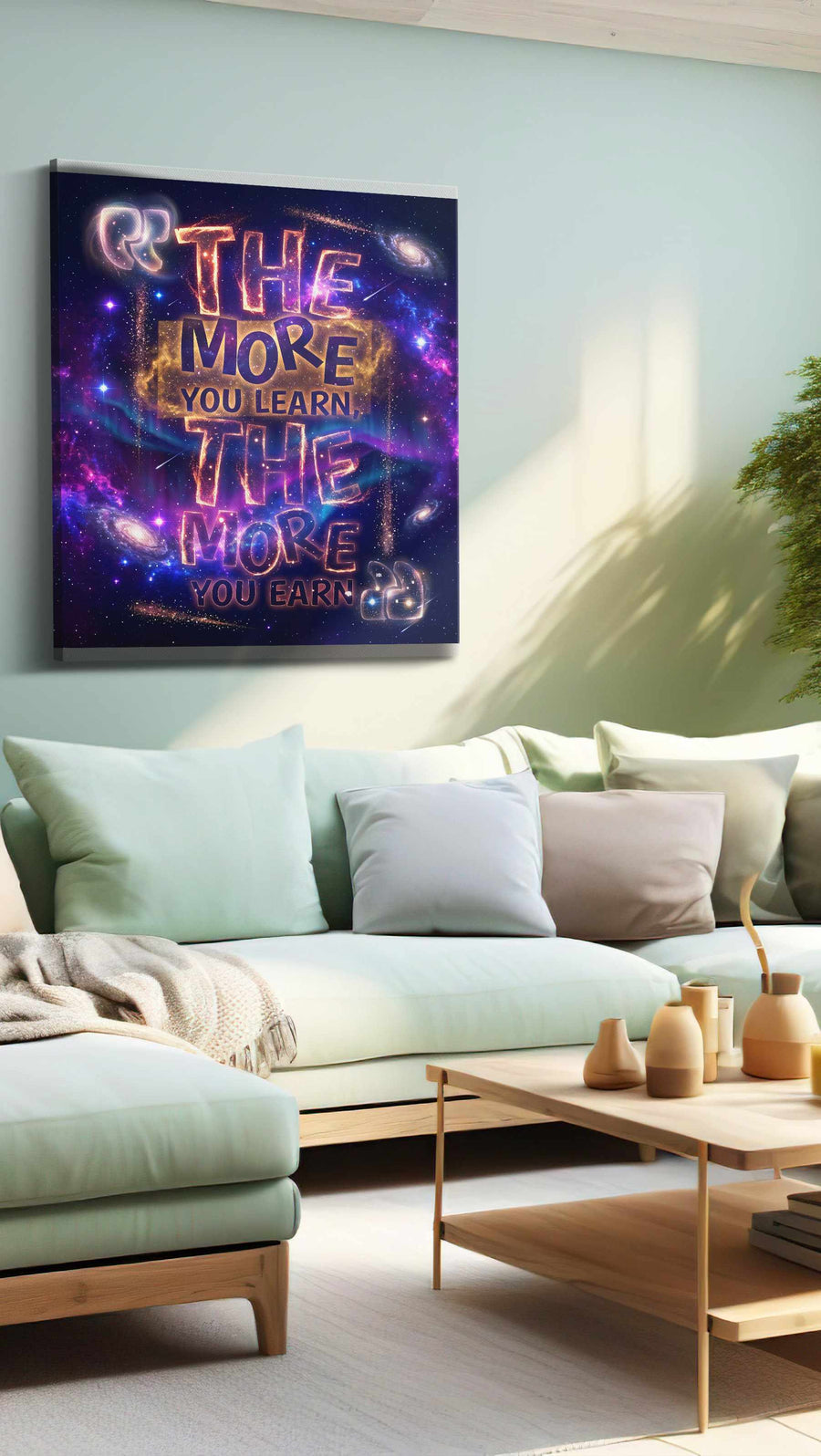 Galactic Wisdom motivational canvas print, hanging on wall