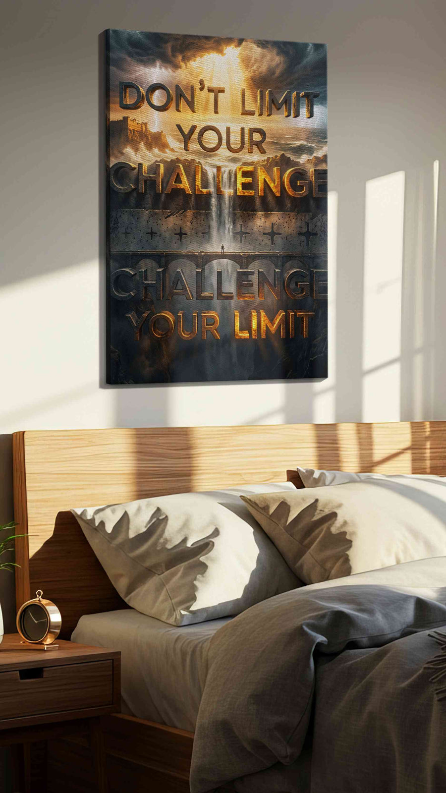 Limitless Horizons motivational canvas print, displayed in a bedroom