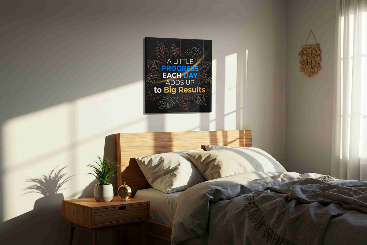 Momentum of Growth motivational canvas print, displayed in a bedroom