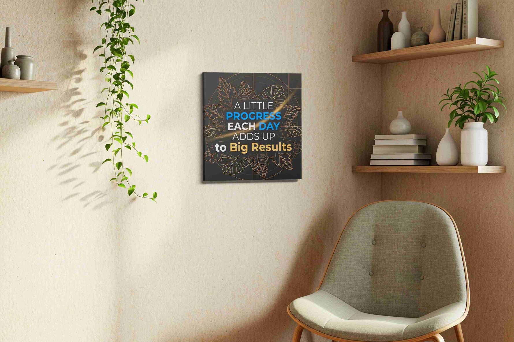 Momentum of Growth motivational canvas print, displayed in a living room