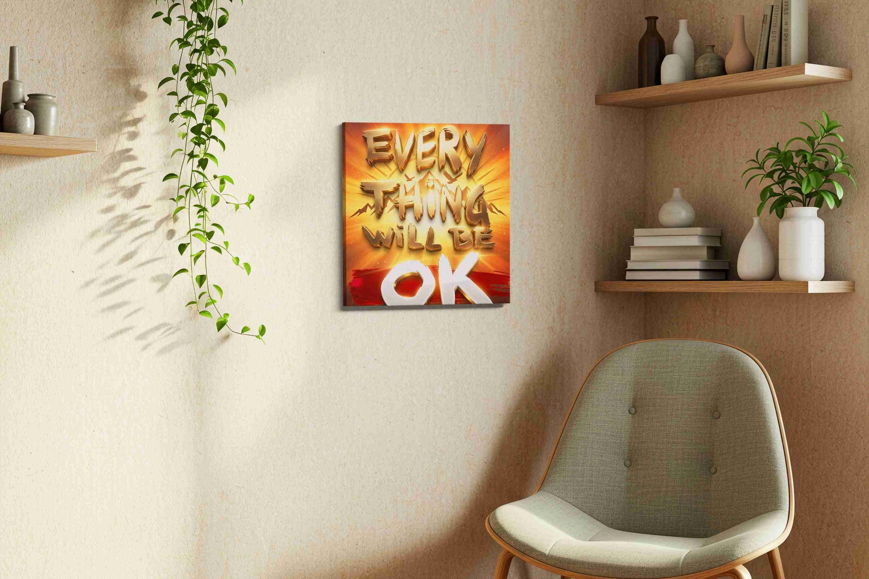 Radiant Positivity motivational canvas print, displayed in a living room