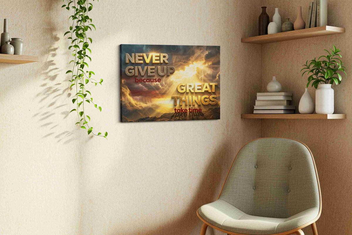 Radiant Resolve Horizon motivational canvas print, displayed in a living room