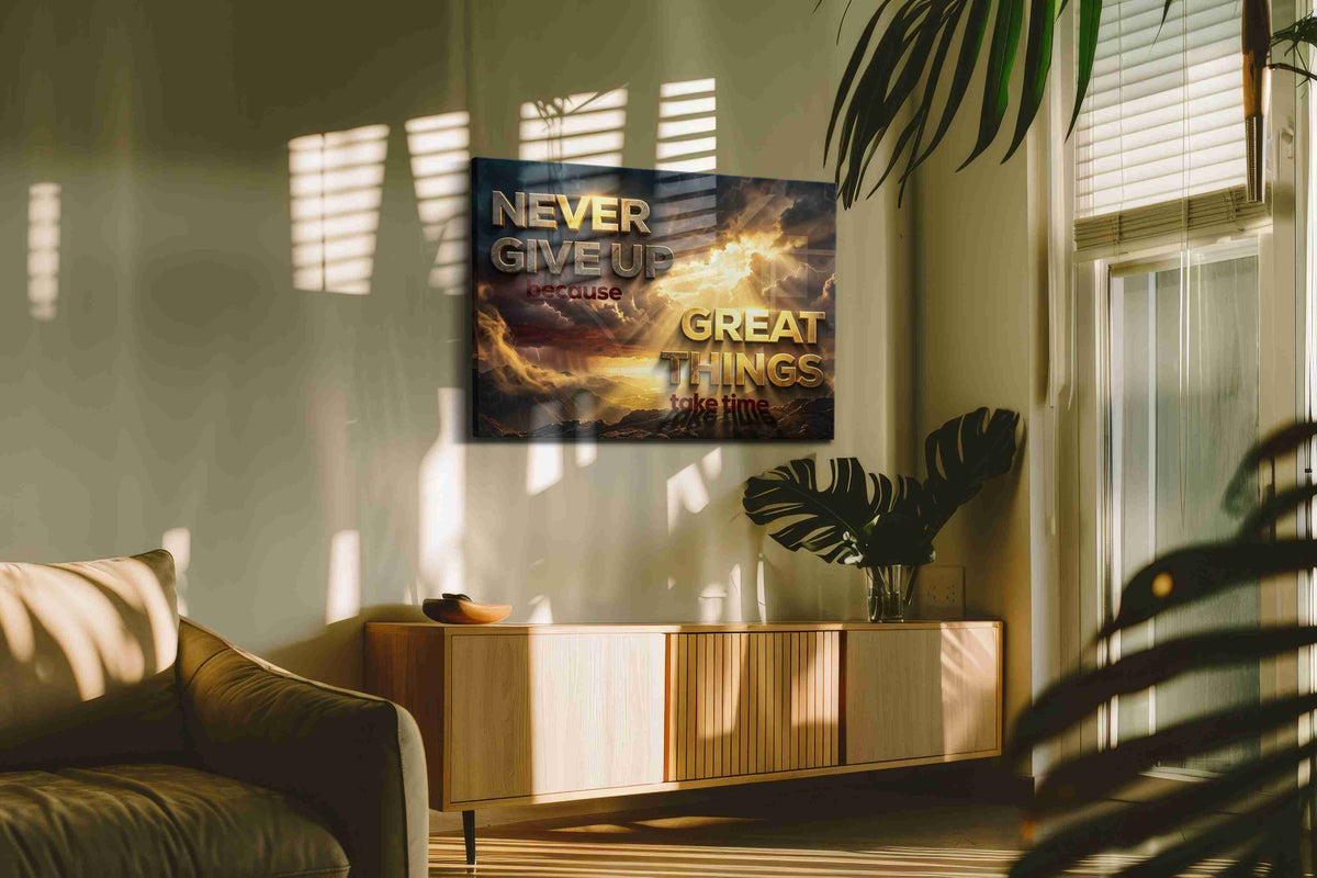 Radiant Resolve Horizon motivational canvas print in a hung canvas mockup
