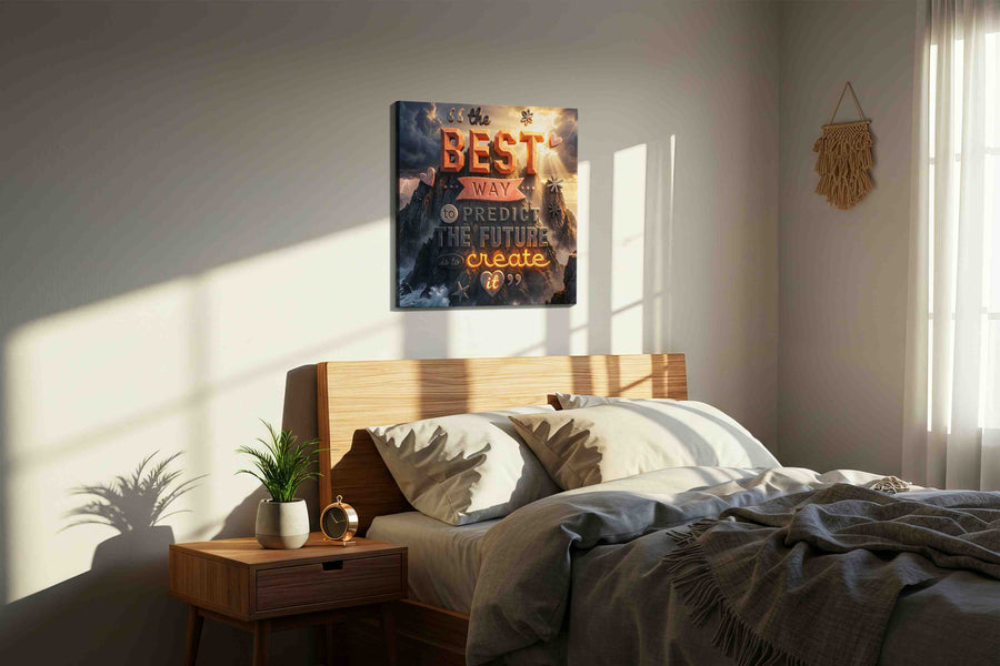 Sunlit Inspiration Peaks motivational canvas print, displayed in a bedroom