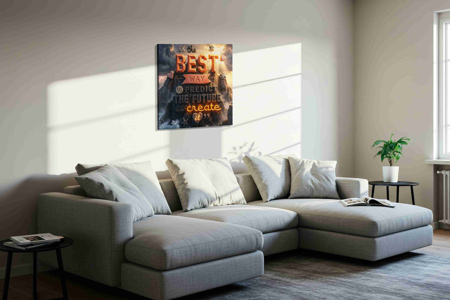 Sunlit Inspiration Peaks motivational canvas print in a living room scene