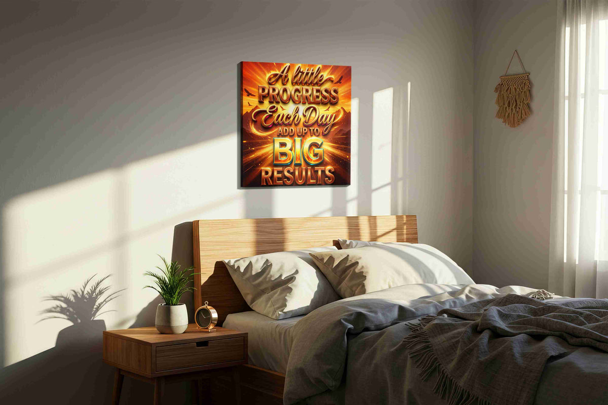 Sunlit Motivation motivational canvas print, displayed in a bedroom