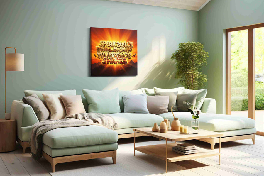 Sunrise Courage motivational canvas print, hanging on wall