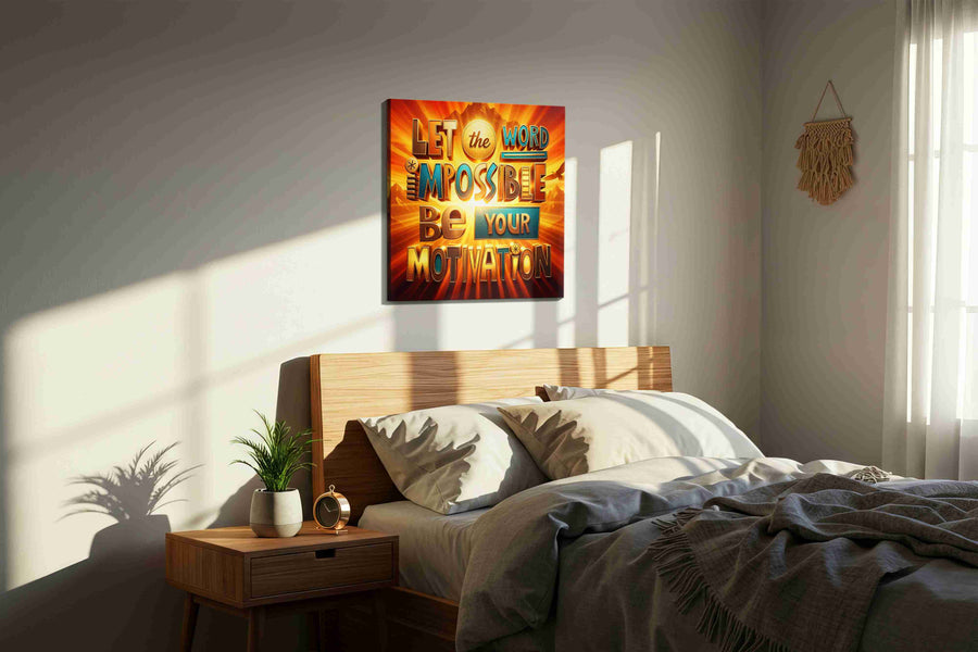 Sunrise of Determination motivational canvas print, displayed in a bedroom