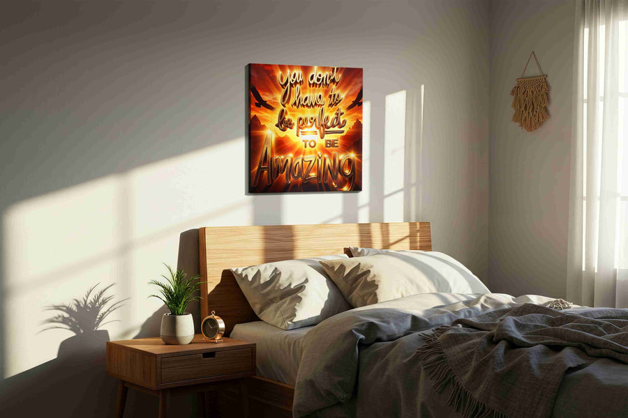 Sunset Affirmation motivational canvas print, displayed in a bedroom