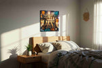 Triumphant Horizons motivational canvas print, displayed in a bedroom