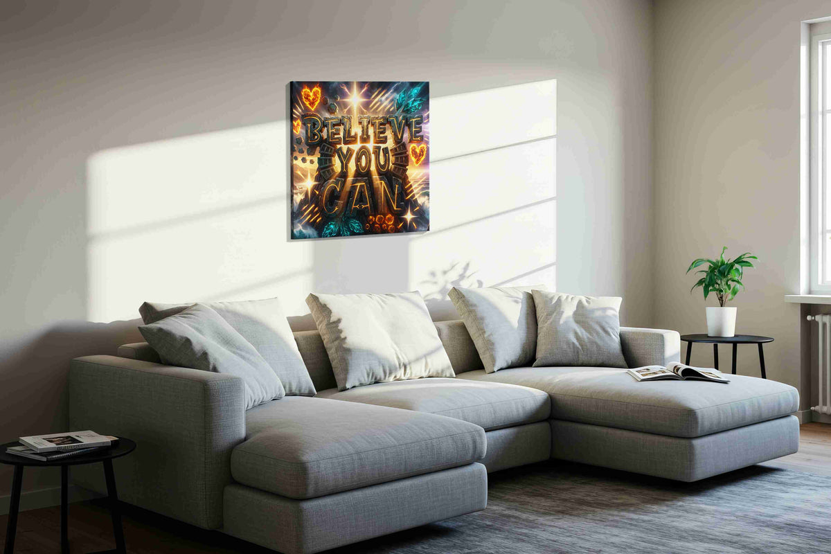 Triumphant Horizons motivational canvas print, displayed in a living room