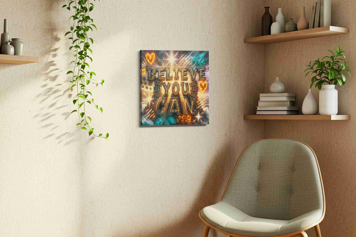 Triumphant Horizons motivational canvas print in a living room scene
