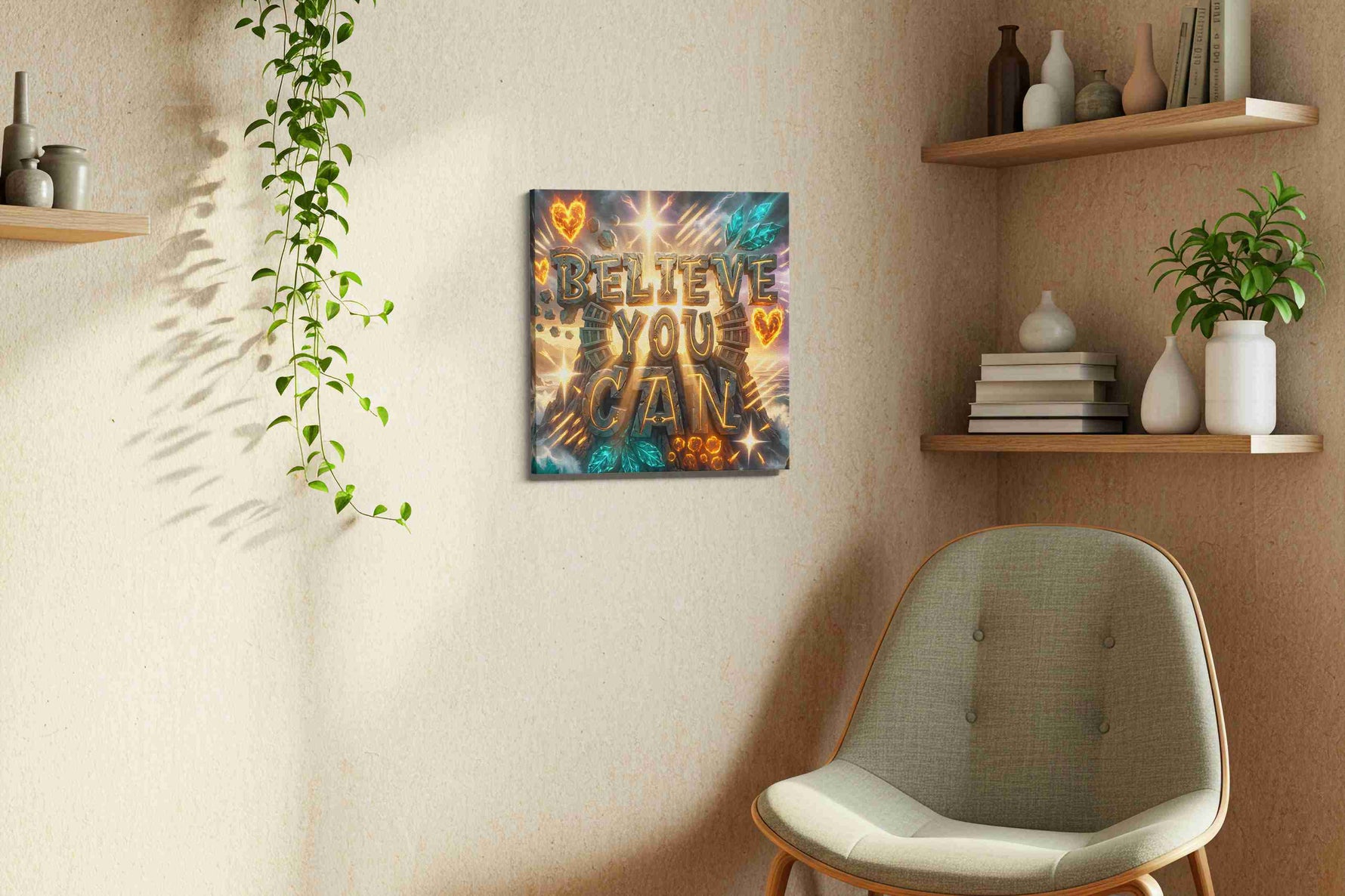 Triumphant Horizons motivational canvas print in a living room scene