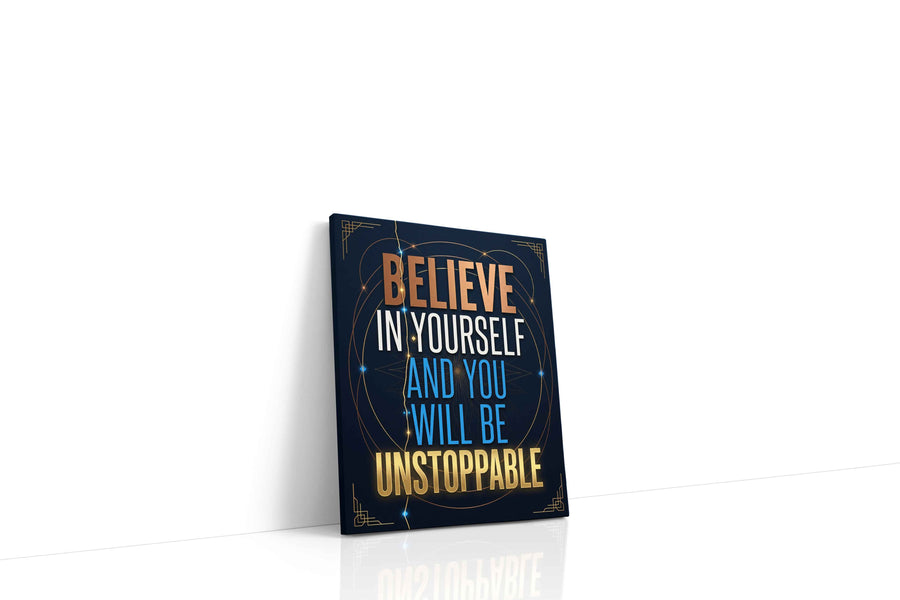 Unstoppable Ambition motivational canvas print gallery-wrapped portrait canvas studio shot