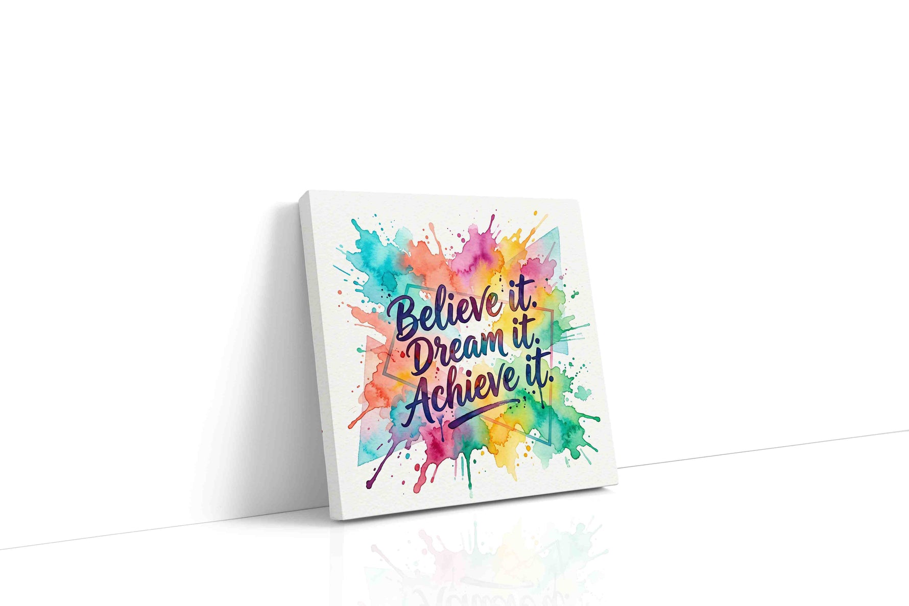 Vibrant Dreams Unleashed motivational canvas print gallery-wrapped square canvas studio shot