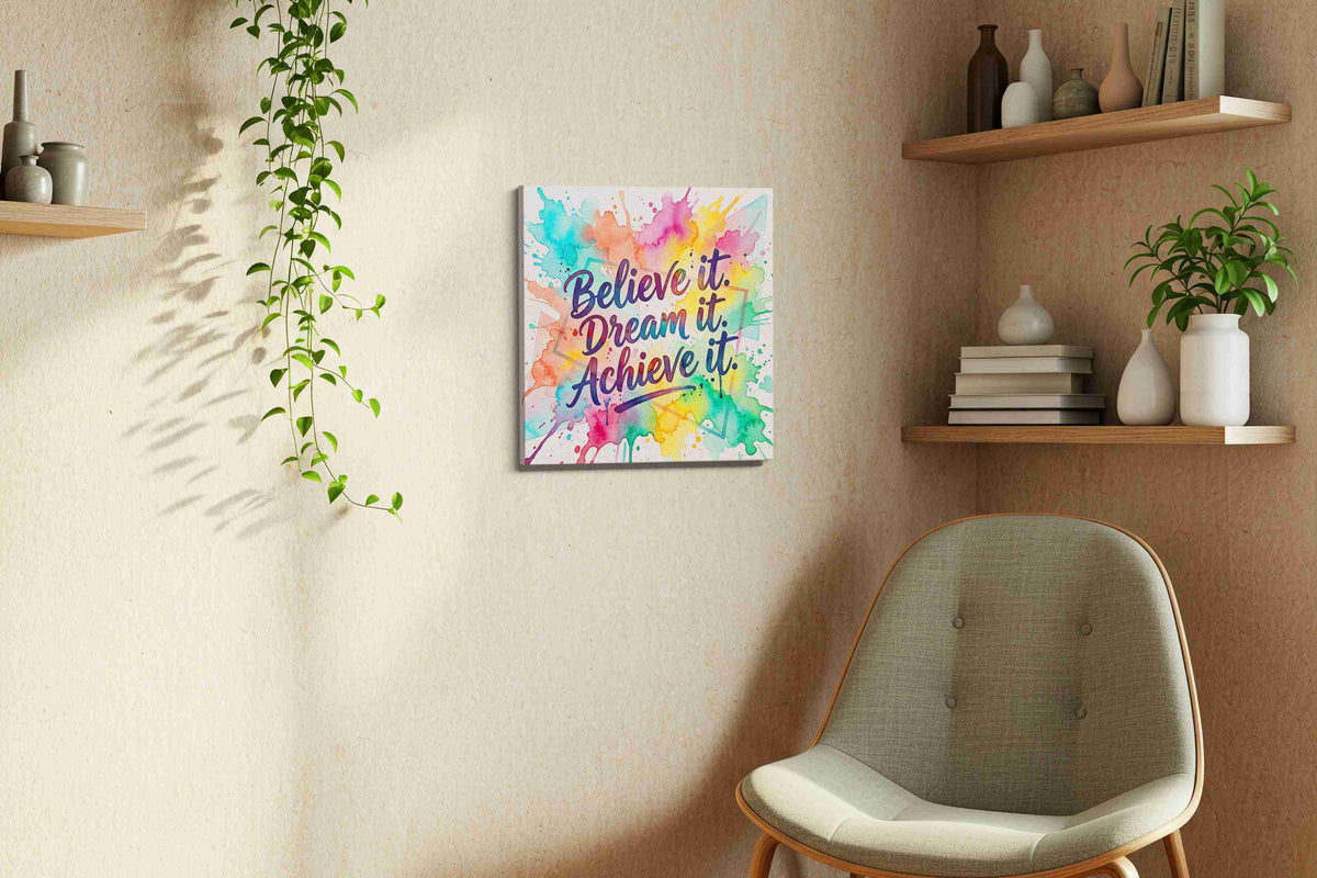 Vibrant Dreams Unleashed motivational canvas print, displayed in a living room