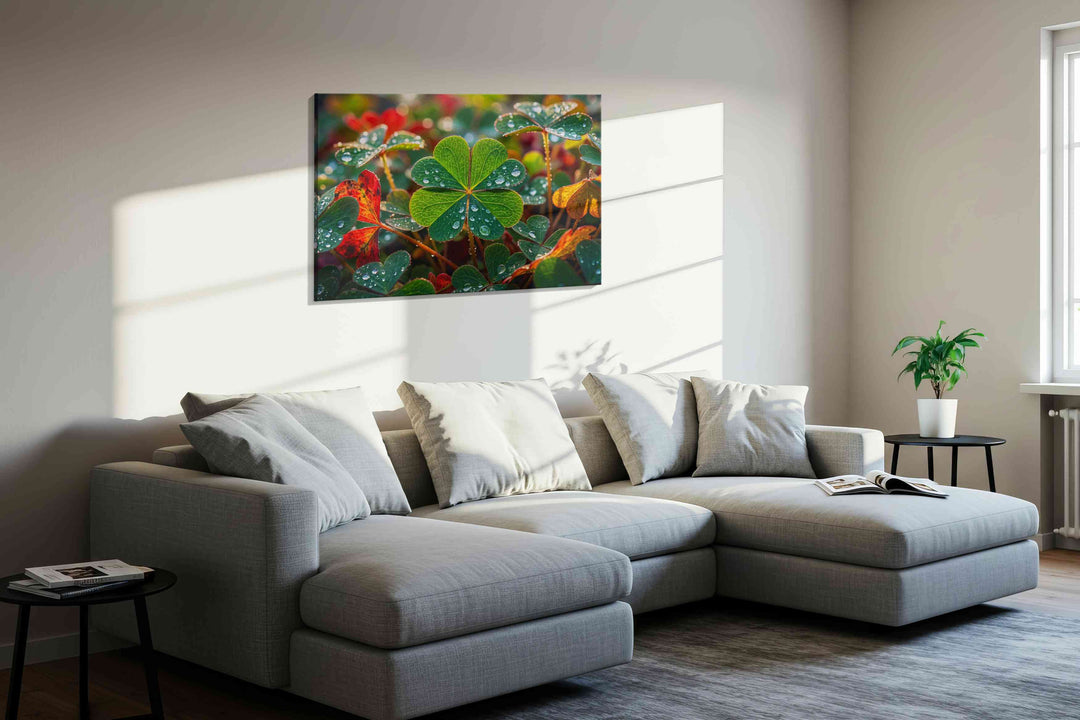 Dew-Kissed Clover Symphony – leaves canvas wall art, gallery-wrapped, ready to hang