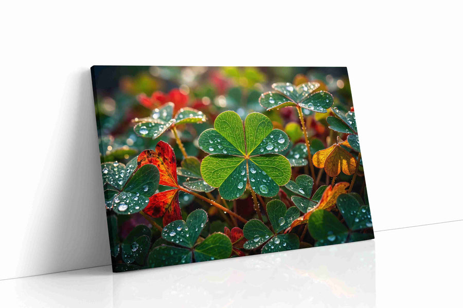 Dew-Kissed Clover Symphony leaves canvas print gallery-wrapped landscape canvas studio shot